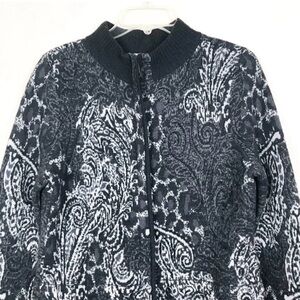 Pendleton Paisley Print Zip Up Cardigan Black and Grey 100% Merino Wool Size XL